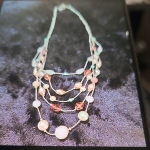 Elegant Multi-Layered Necklace with Pink and Gold Accents